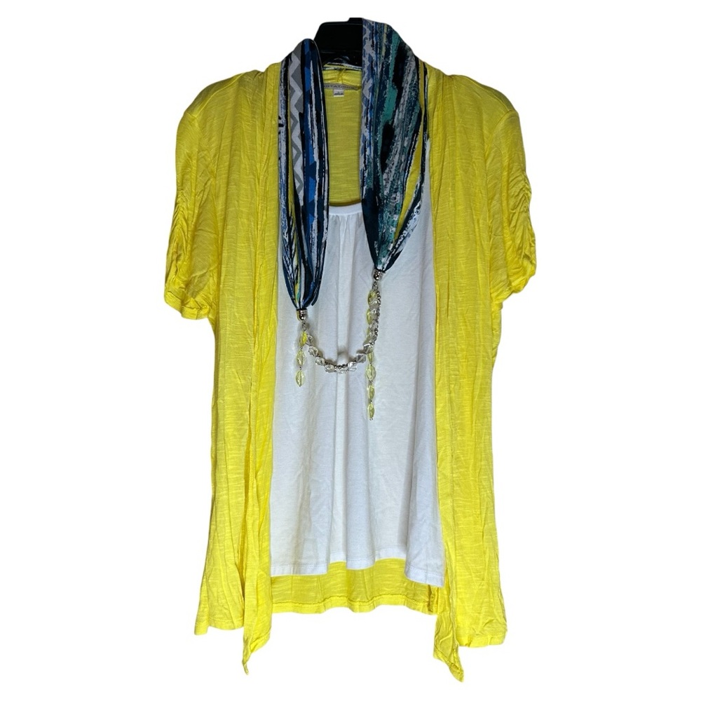 Notations Yellow and White Womens Blouse with a Detachable Scarf Size L